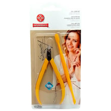 Carregar imagem no visualizador da galeria, ALICATE DE CUTÍCULAS E ESPÁTULA DUPLA MUNDIAL SANDY CABO AMARELO
