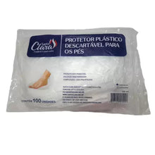 Carregar imagem no visualizador da galeria, PROTETOR DESCARTÁVEL PLÁSTICO PARA OS PÉS COM 100UNIDADES SANTA CLARA
