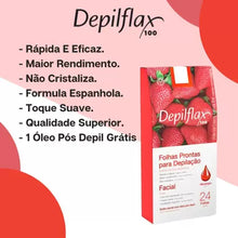 Carregar imagem no visualizador da galeria, FOLHAS PRONTAS FACIAIS DEPILFLAX MORANGO COM 24 UNIDADES