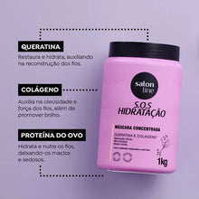 Carregar imagem no visualizador da galeria, MÁSCARA SALON LINE POTE SOS HIDRATAÇÃO BIO RECONSTRUÇÃO 1KG
