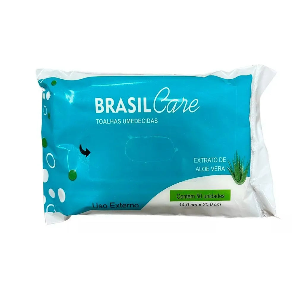 TOALHAS UMEDECIDAS COM EXTRATO DE ALOE VERA COM 100 UNIDADES BRASIL CARE