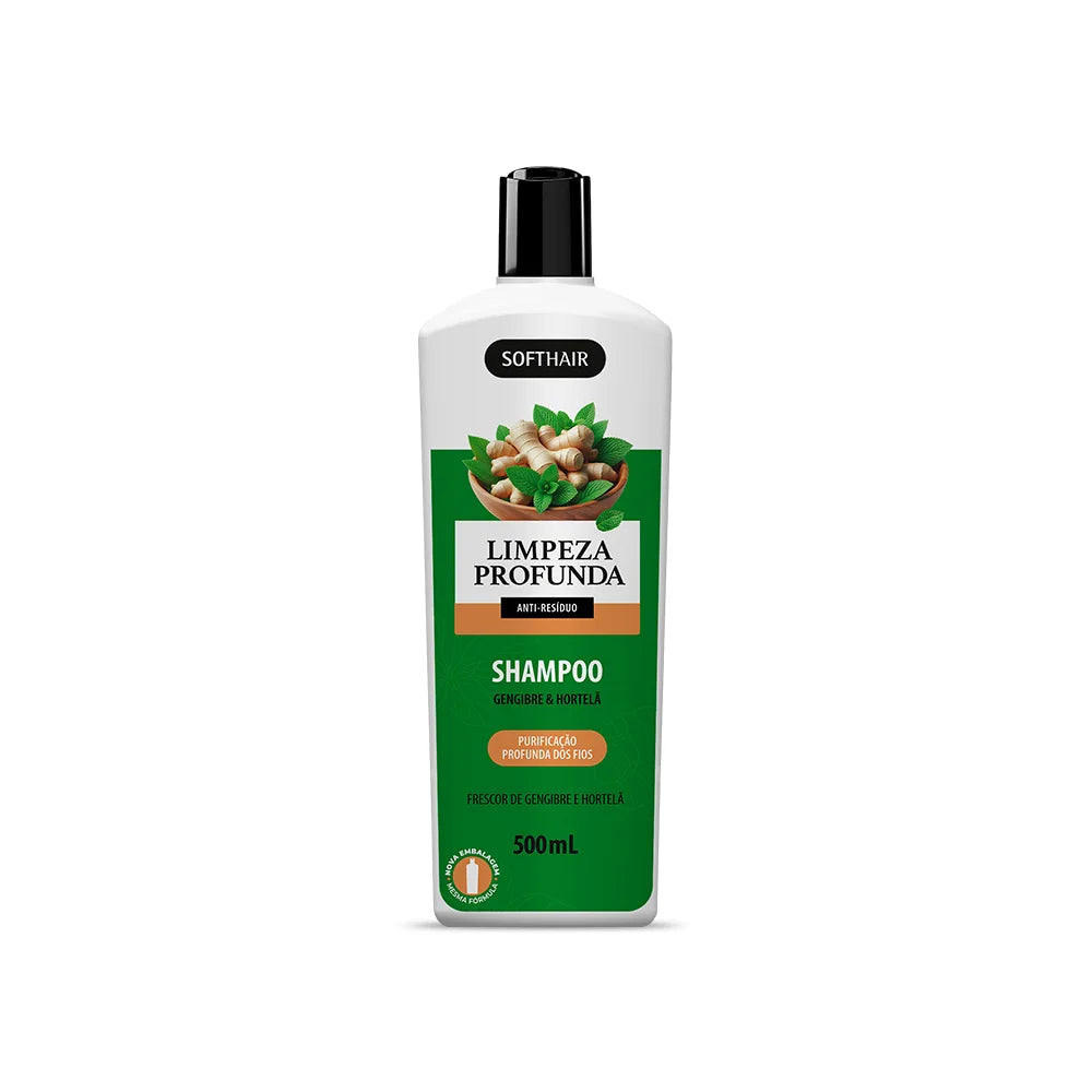 SHAMPOO DE LIMPEZA PROFUNDA GENGIBRE HORTELÃ SOFTHAIR 500ML