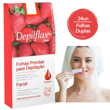 Carregar imagem no visualizador da galeria, FOLHAS PRONTAS FACIAIS DEPILFLAX MORANGO COM 24 UNIDADES
